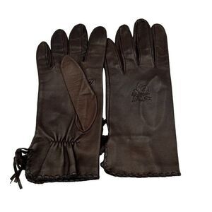 Philip Treacy London Size 7 Soft Brown Leather Driving Gloves Vintage Embroidery